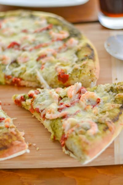 Pesto Pizza with Shrimp and Sun Dried Tomato