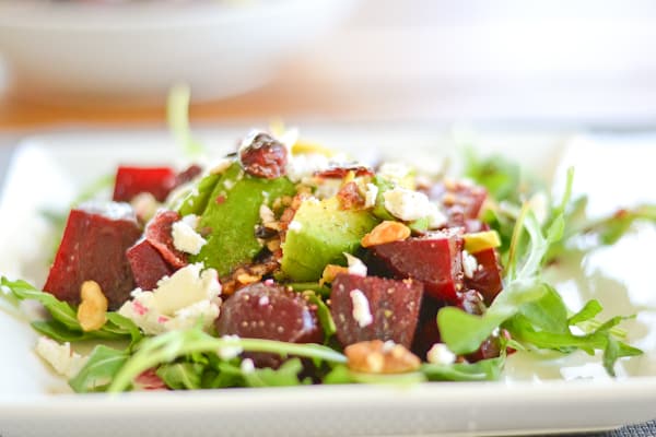 Beet, Avocado and Goat Cheese Arugula Salad