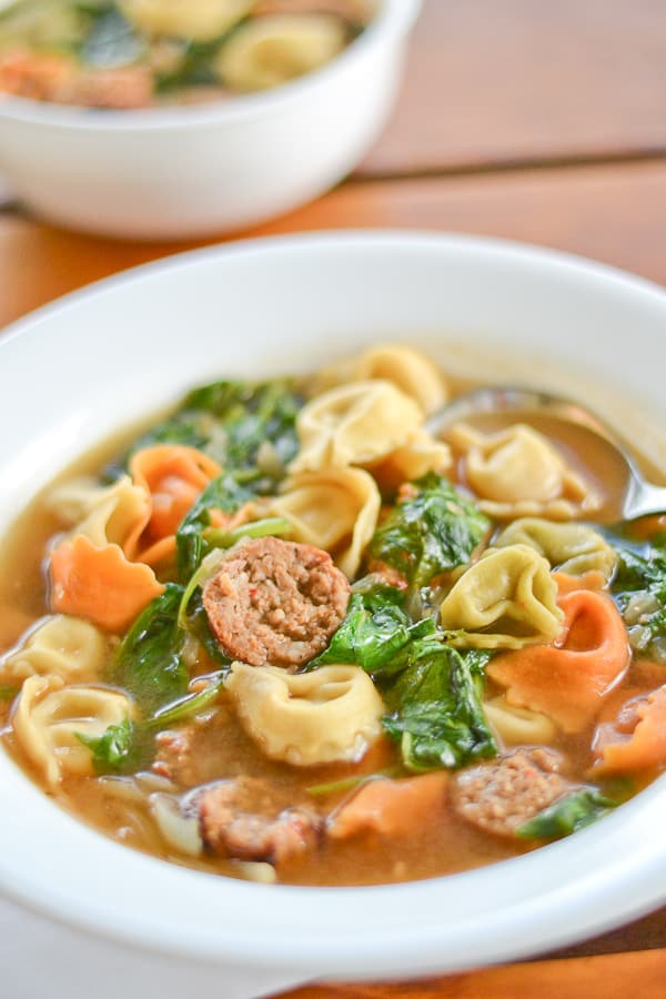 Sausage and Tortellini Soup with Spinach