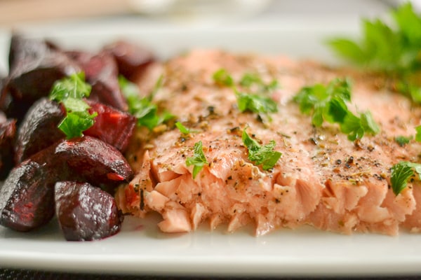 Spiced-Crusted Roast Salmon with Ginger Beets