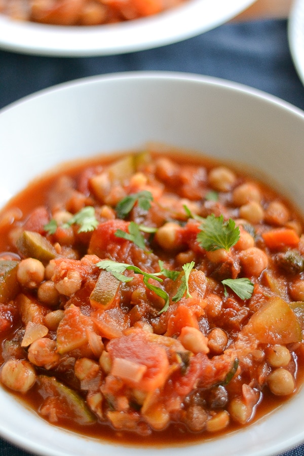 Slow Cooker Chickpea Vegetable Stew with Apricots and Raisins