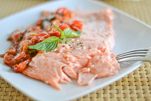 Salmon with Sweet Cherry Tomato Sauce