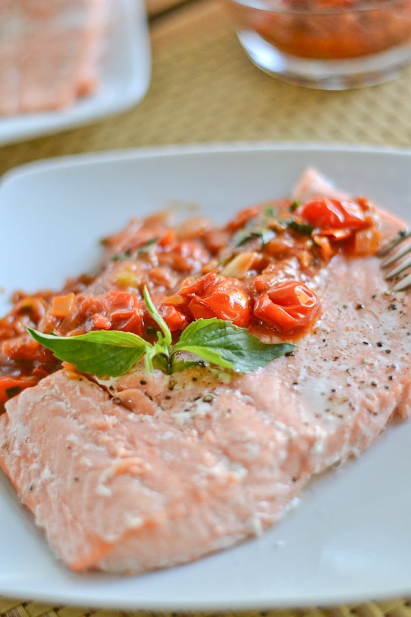 Salmon with Sweet Cherry Tomato Sauce