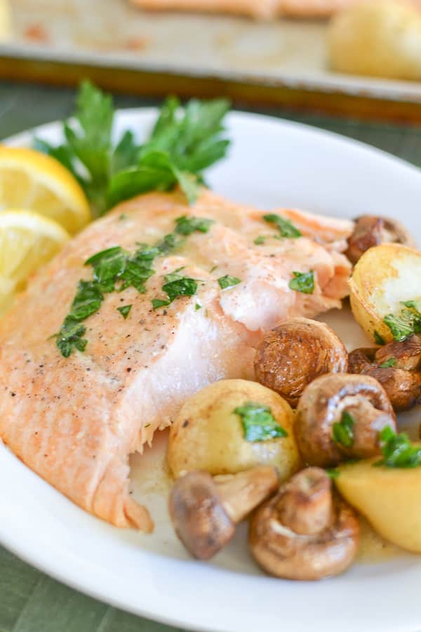 Roasted Salmon with Potatoes and Mushrooms