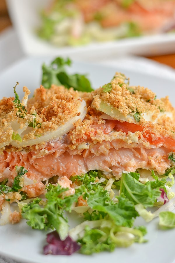 Tomato and Onion Crusted Baked Salmon