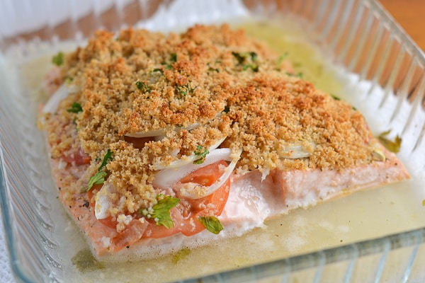 Tomato and Onion Crusted Baked Salmon