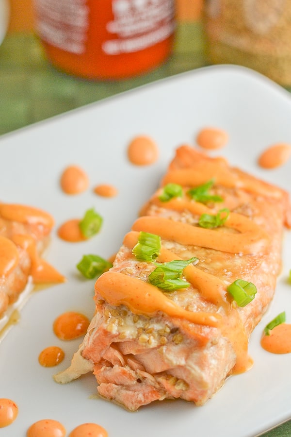 Baked Salmon Teriyaki with Sriracha Cream Sauce