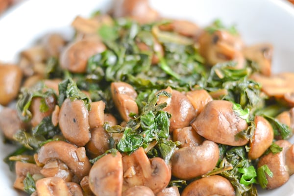 Sauteed Cremini Mushrooms with Red Russian Kale