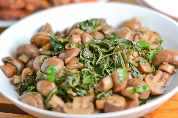 Sauteed Cremini Mushrooms with Red Russian Kale