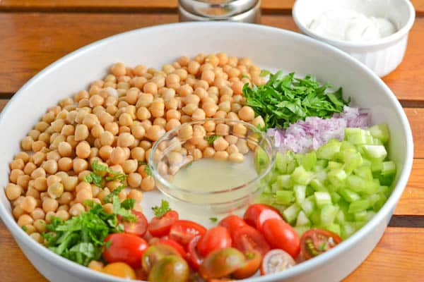 Chickpea Chicken Salad Jars with Quick Yogurt Dressing - Steam & Bake