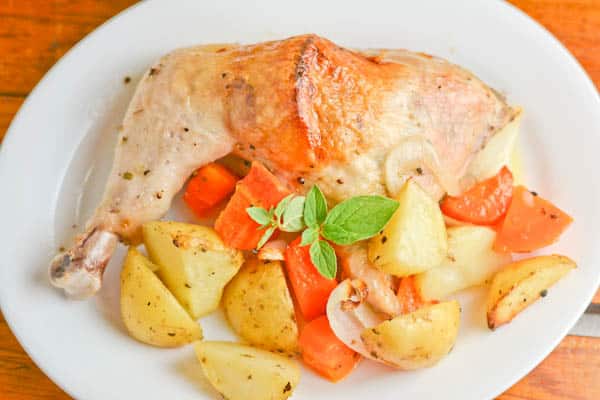 Greek Style Roasted Chicken with Potatoes and Carrots