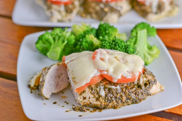 Baked Pesto Chicken with Tomato and Mozzarella Cheese