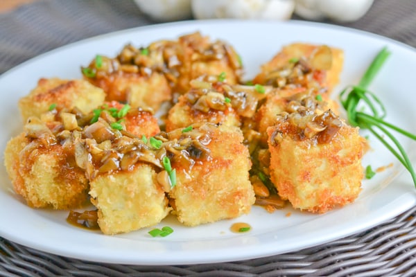 Crunchy Tofu with Mushroom Sauce