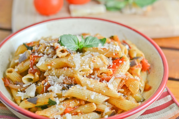 Penne with Eggplant, Tomato & Basil