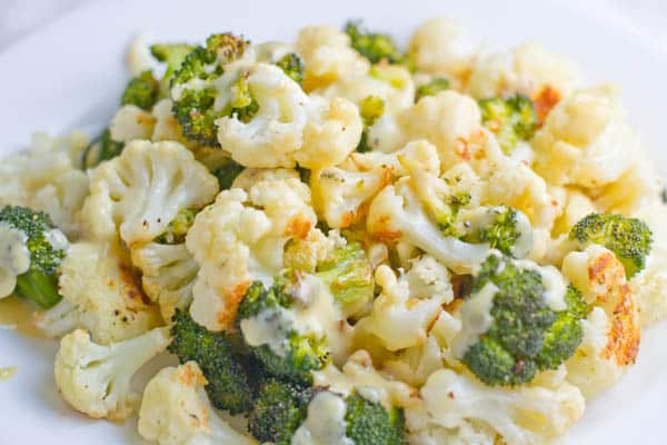 Roasted Cauliflower and Broccoli with Honey Mustard Sauce