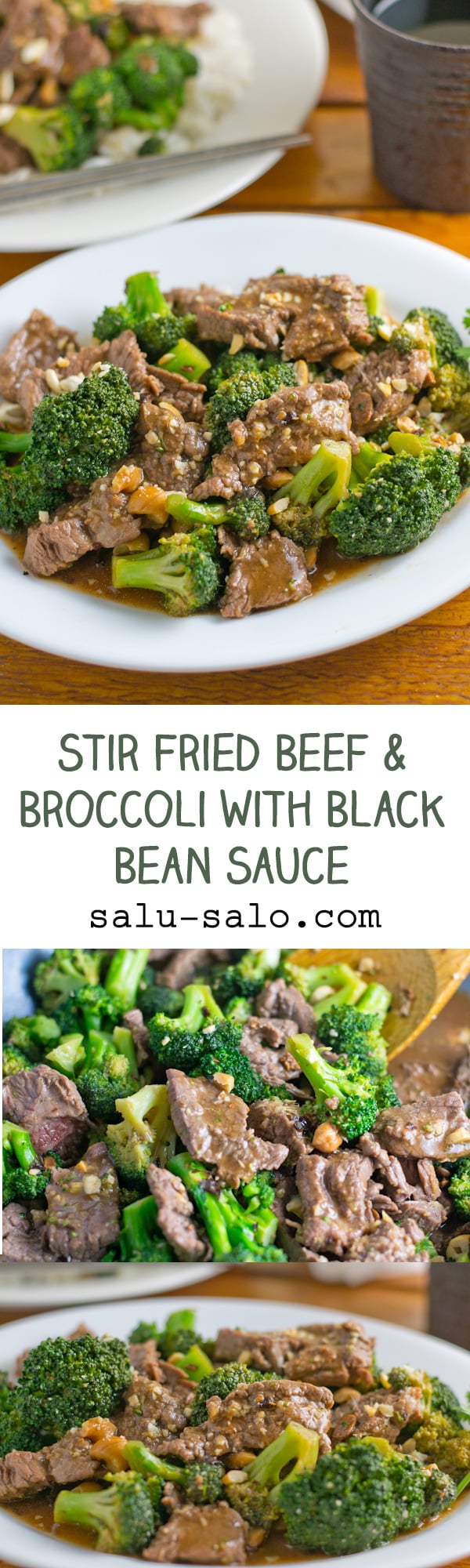 Stir fried beef & broccoli with black bean sauce- steak is stir-fried with broccoli in black bean sauce, Chinese wine, cashews and sriracha.