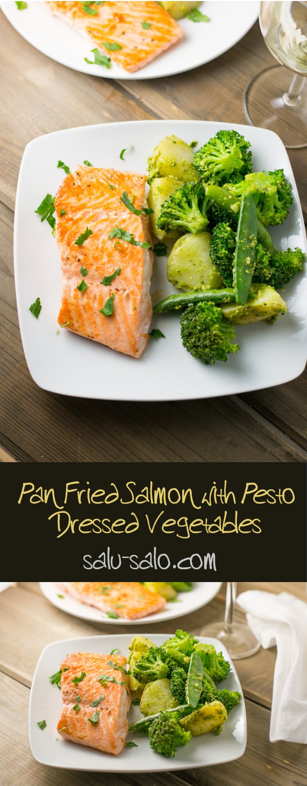 Pan Fried Salmon with Pesto Dressed Vegetables