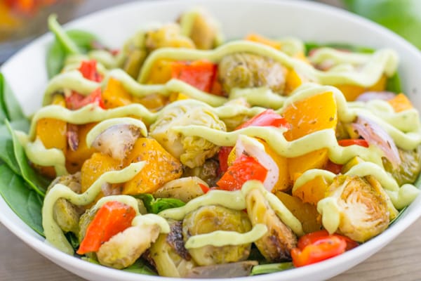 Roasted Veggie Salad with Avocado Dressing