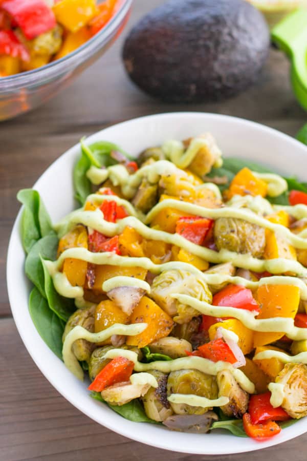 Roasted Veggie Salad with Avocado Dressing