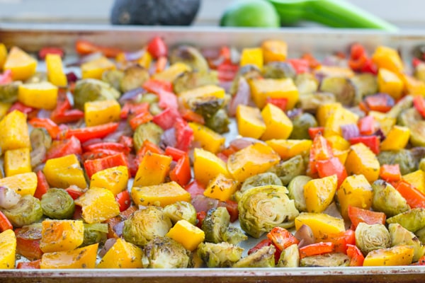 Roasted Veggie Salad with Avocado Dressing