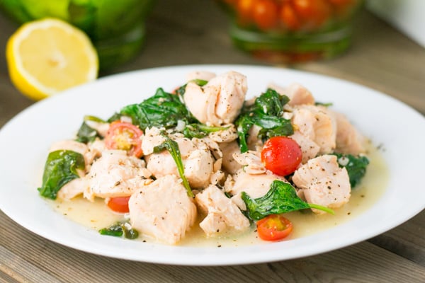 Salmon Scampi with Spinach and Tomatoes