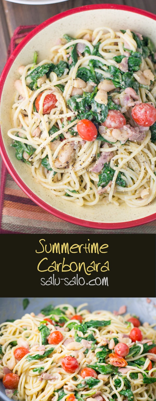 Summertime Carbonara with Tomatoes, Bacon & Beans