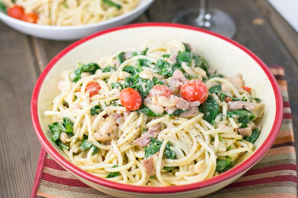 Summertime Carbonara with Tomatoes, Bacon & Beans