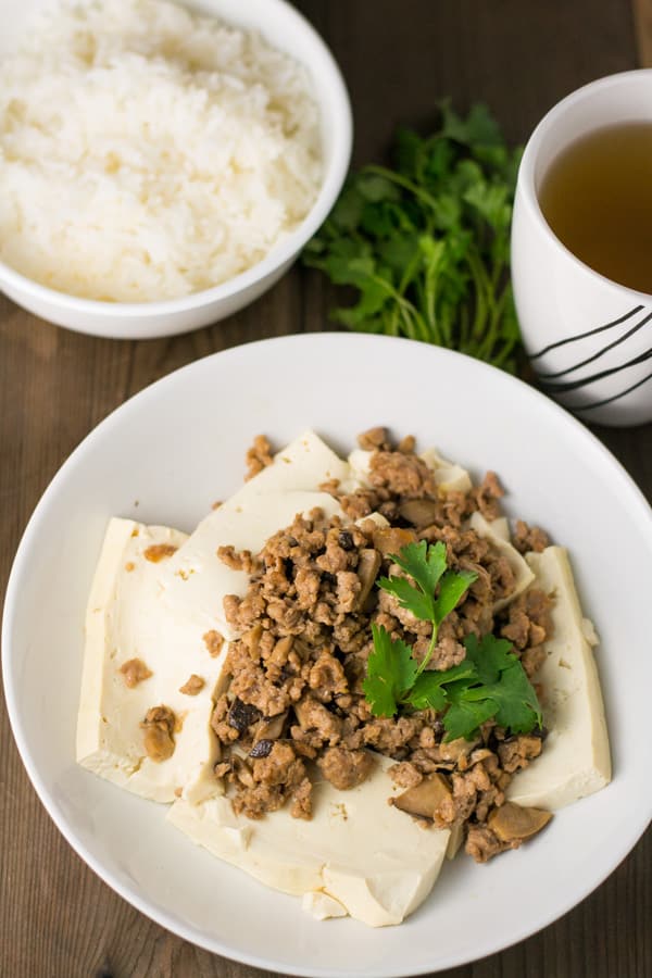 Steamed Tofu with Pork and Mushrooms