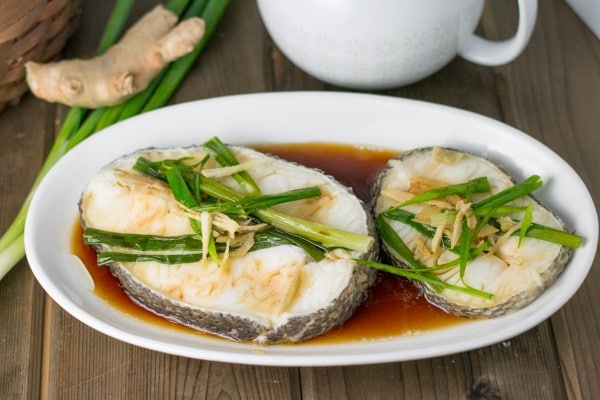 Steamed Wild Striped Bass with Ginger and Scallions Recipe