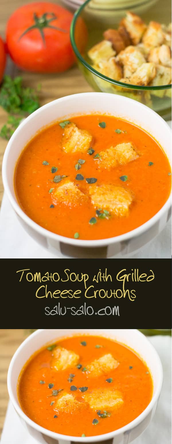 Tomato Soup with Grilled Cheese Croutons