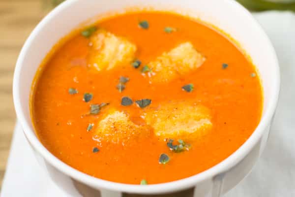 Tomato Soup with Grilled Cheese Croutons