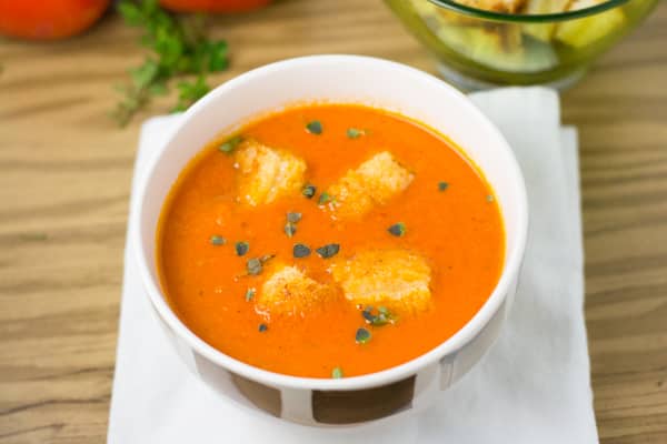 Tomato Soup with Grilled Cheese Croutons