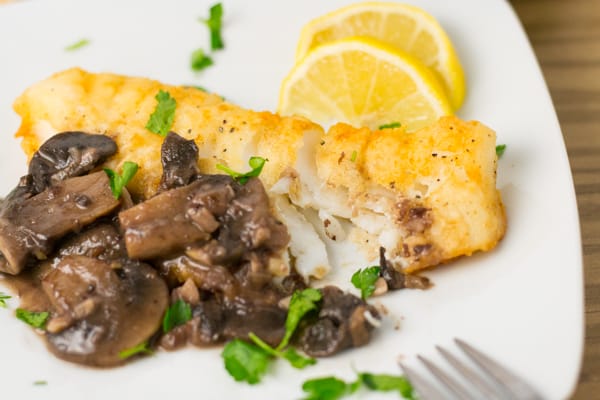 Cod with Red Wine Mushroom Sauce