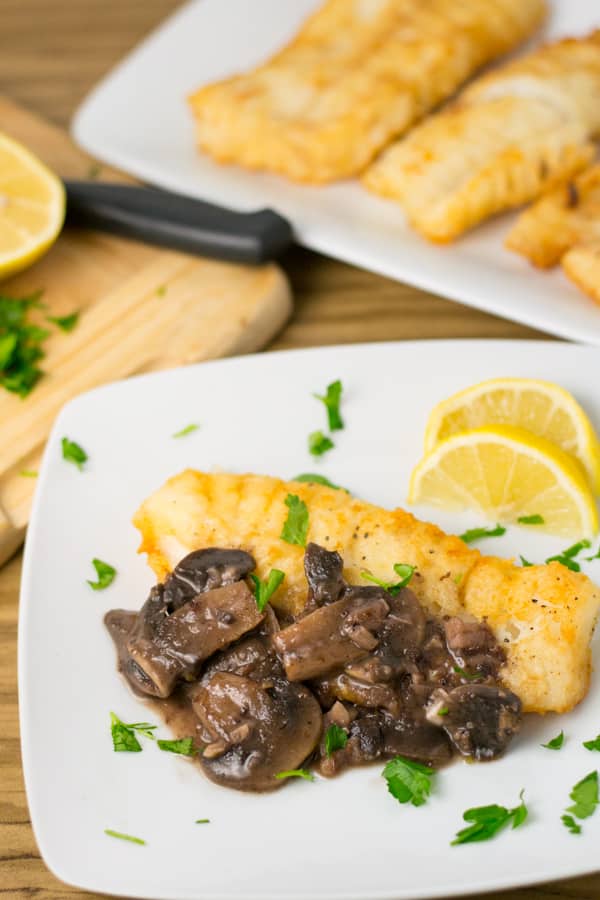 Cod with Red Wine Mushroom Sauce