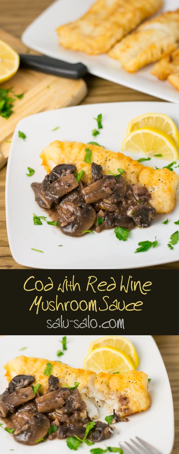 Cod with Red Wine Mushroom Sauce
