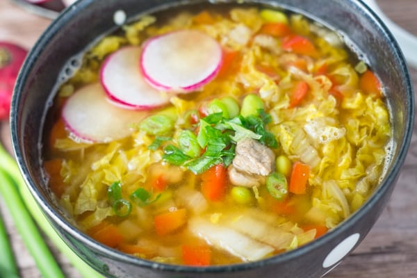 Miso Soup with Pork and Edamame