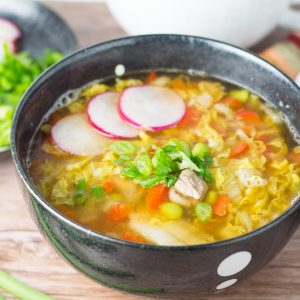 Miso Soup with Pork and Edamame