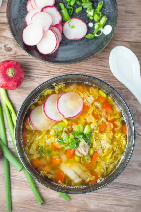 Miso Soup with Pork and Edamame