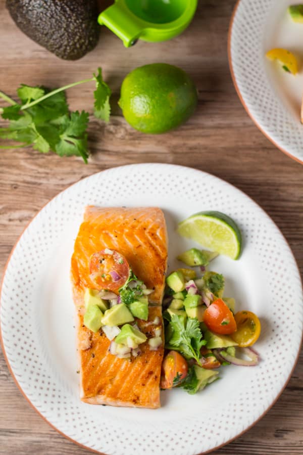 Crispy Pan Grilled Salmon with Avocado Lime Salsa