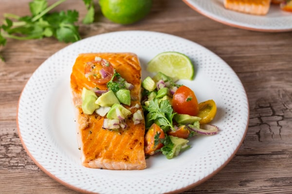 Crispy Pan Grilled Salmon with Avocado Lime Salsa