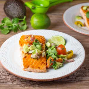 Crispy Pan Grilled Salmon with Avocado Lime Salsa