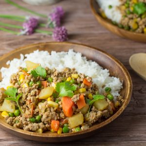 Ground Pork with Corn, Green Peas and Potato