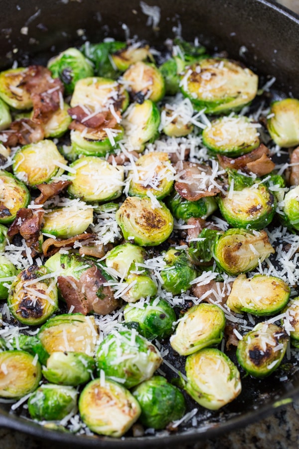 Parmesan Garlic Brussels Sprouts with Bacon