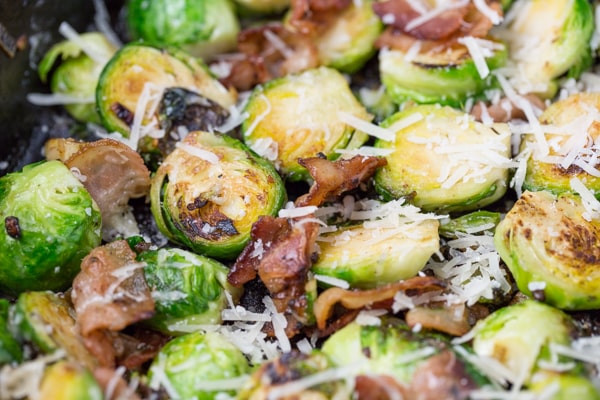 Parmesan Garlic Brussels Sprouts with Bacon