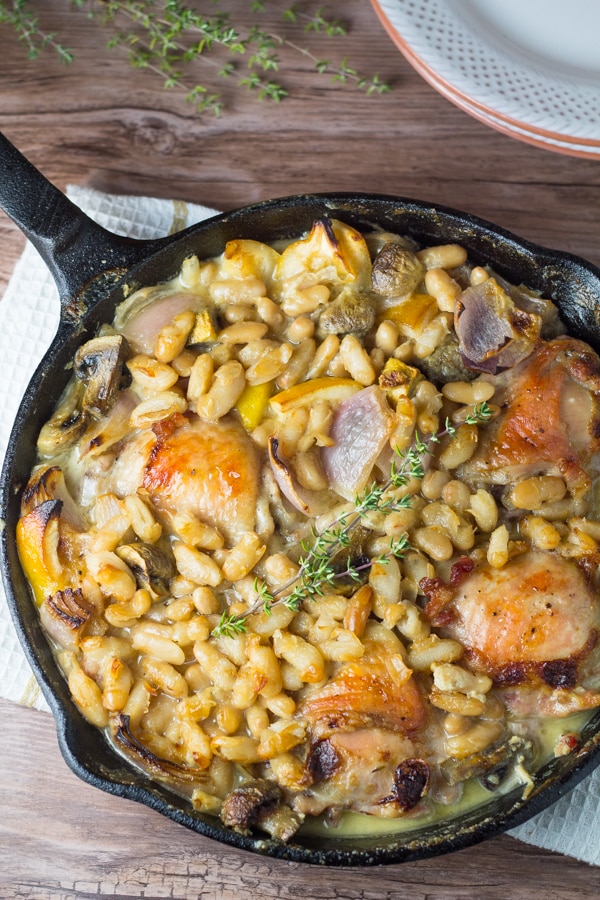Skillet Chicken with Mushrooms and White Beans