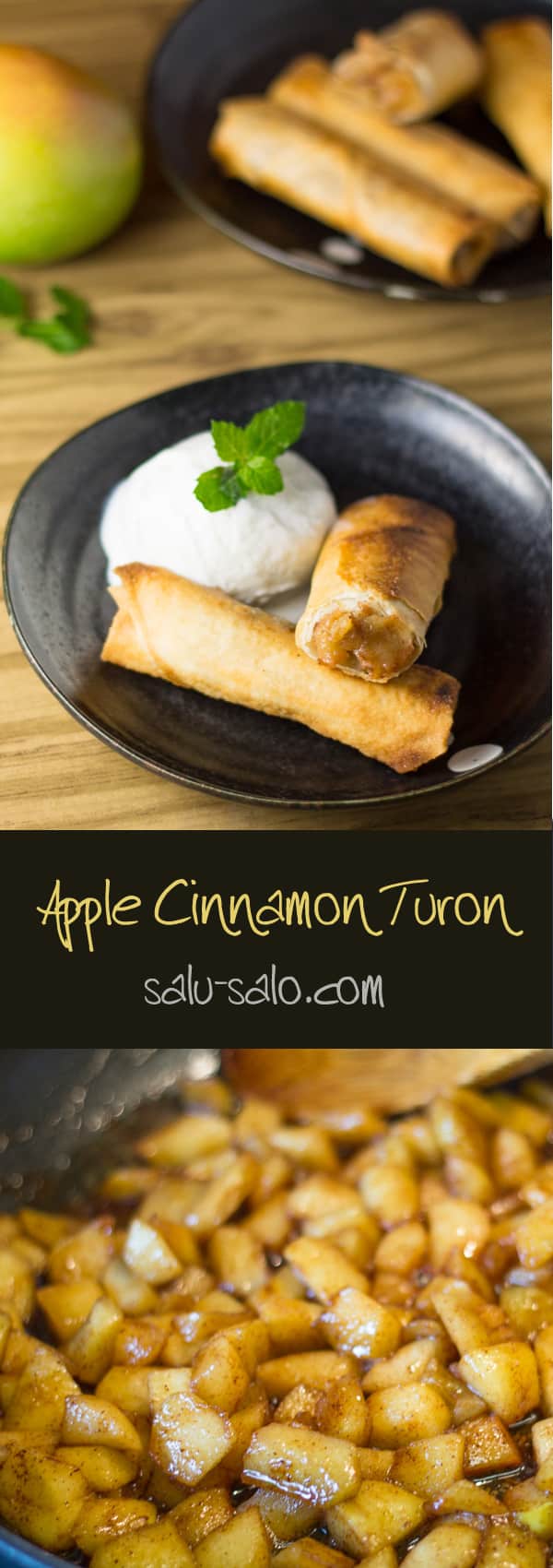 Apple cinnamon turon long photo with text in the center